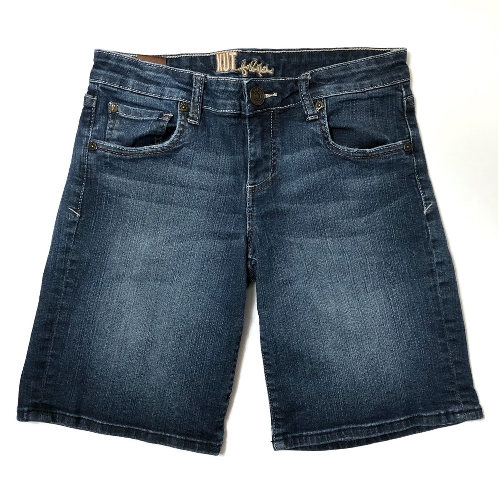 Kut from the Kloth Jean Shorts Bermudas Distressed Dark Stretch Denim Size 4